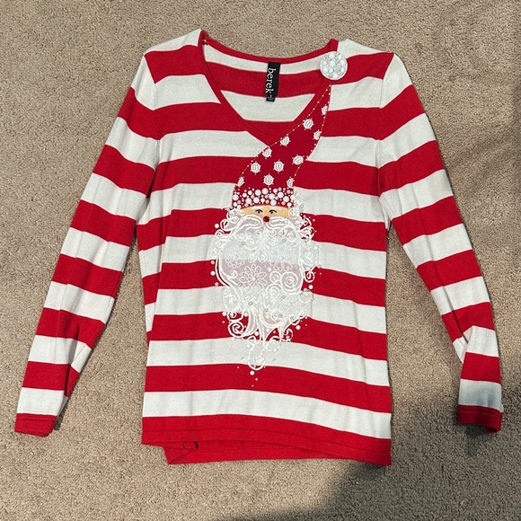Sweaters - Berek Vintage cotton and rayon Red and White Striped Santa Sweater